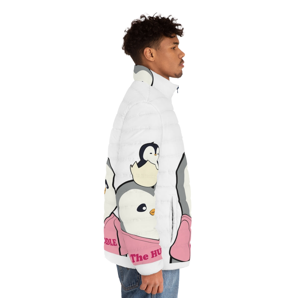 Cartoon Pudgy Penguin NFT Puffer Jacket with Cute Avatar Design - men side right