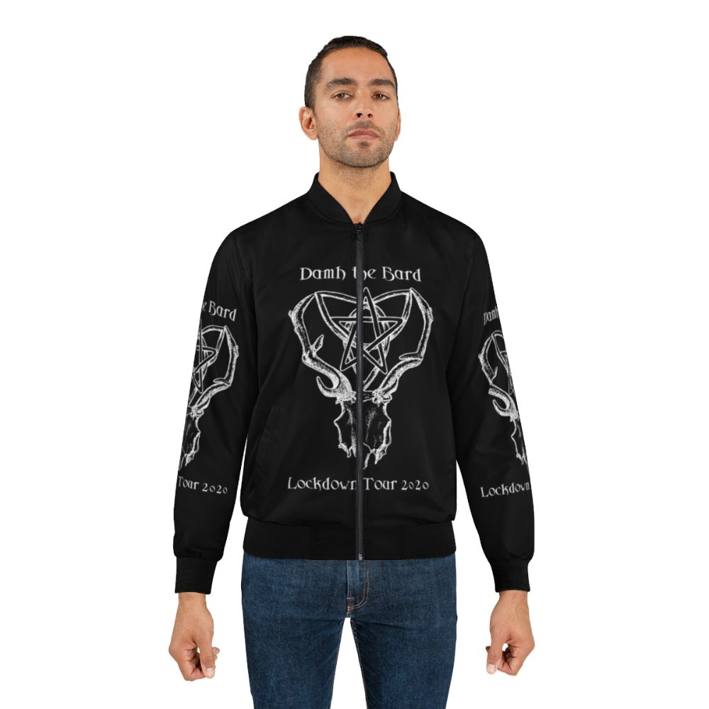 Pagan Lockdown Tour 2020 Bomber Jacket with a white graphic on a transparent background - Lifestyle