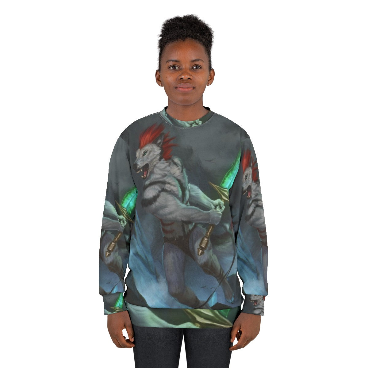 Headlong anthro wolf fantasy digital art sweatshirt - women