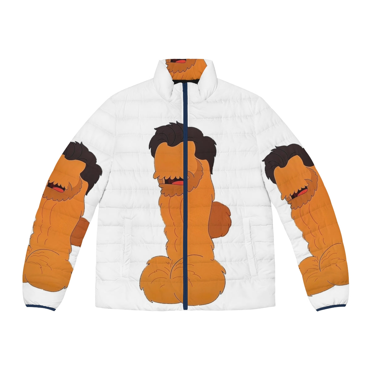 Puffer jacket with Hugh Jackman parody design from Big Mouth