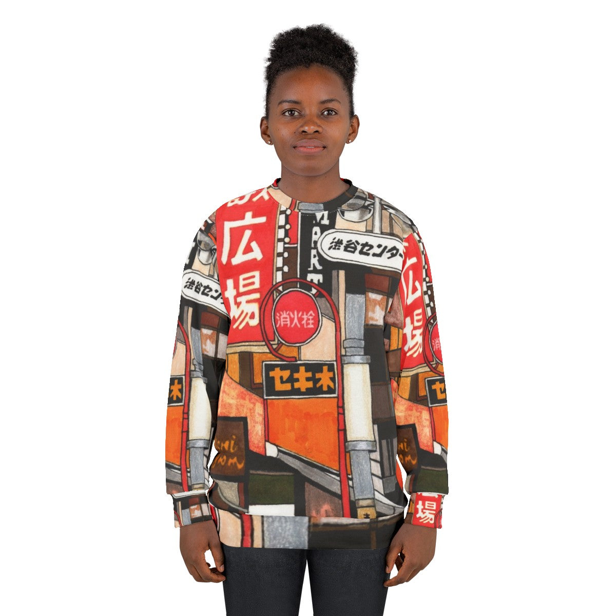 Tokyo Street Signs Sweatshirt with Colorful Graphic Design - women