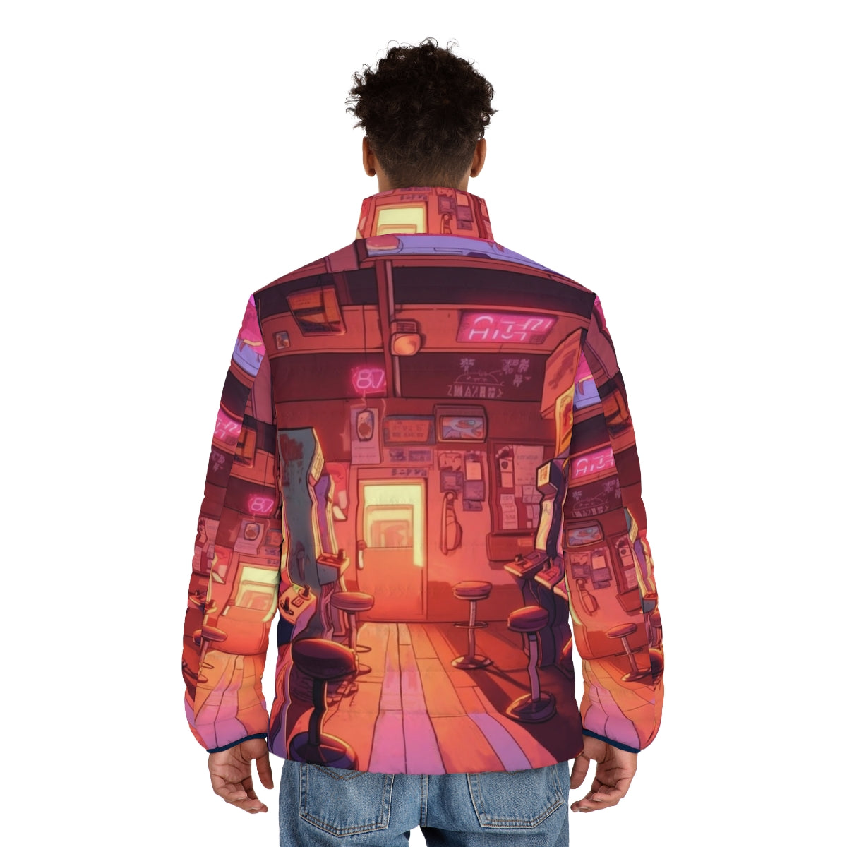 Arcade Hall in Hawkins Stranger Things Inspired Puffer Jacket - men back