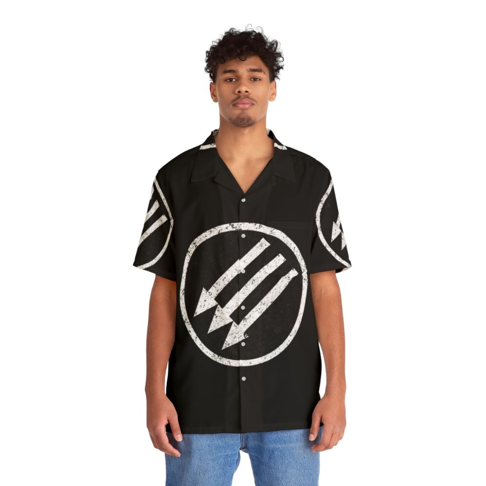 Antifascist Hawaiian shirt in red and black colors - Lifestyle