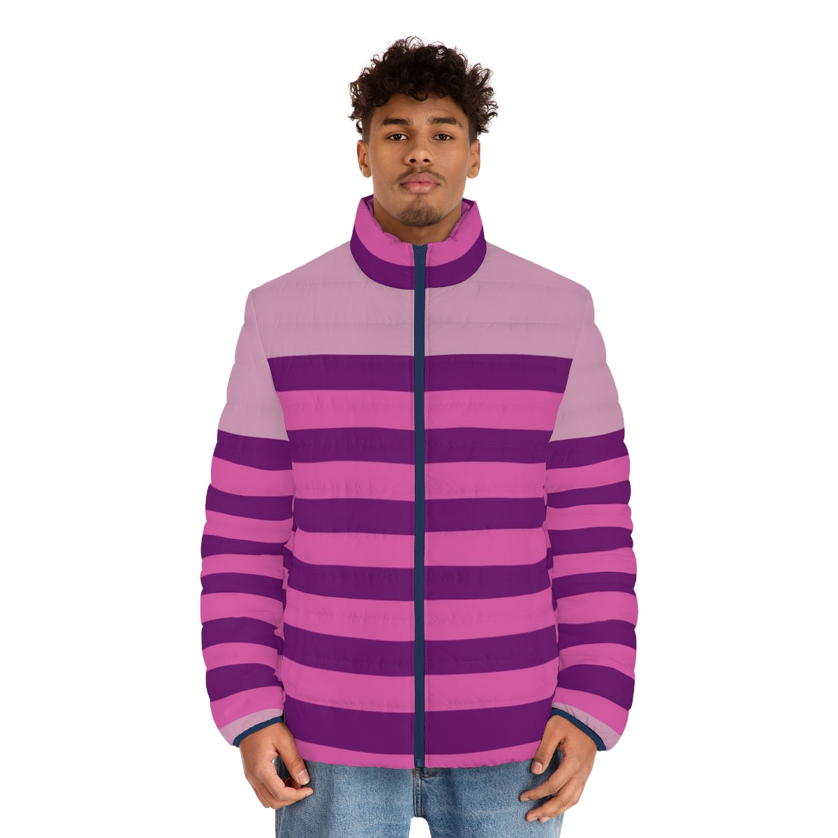 Cheshire Cat Horizontal Stripe Puffer Jacket - men front