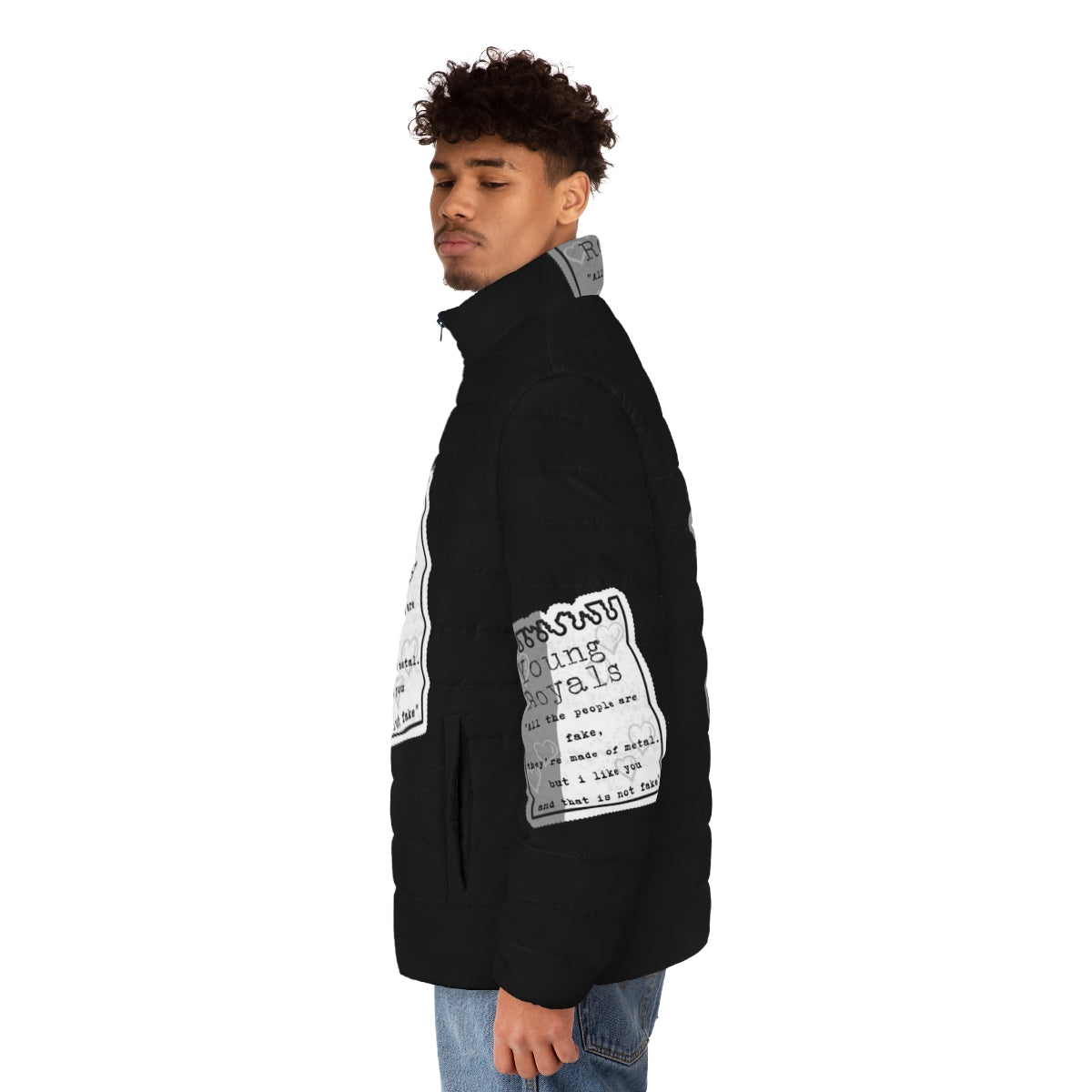 Young Royals Netflix Series Inspired Puffer Jacket with Quotes - men side left