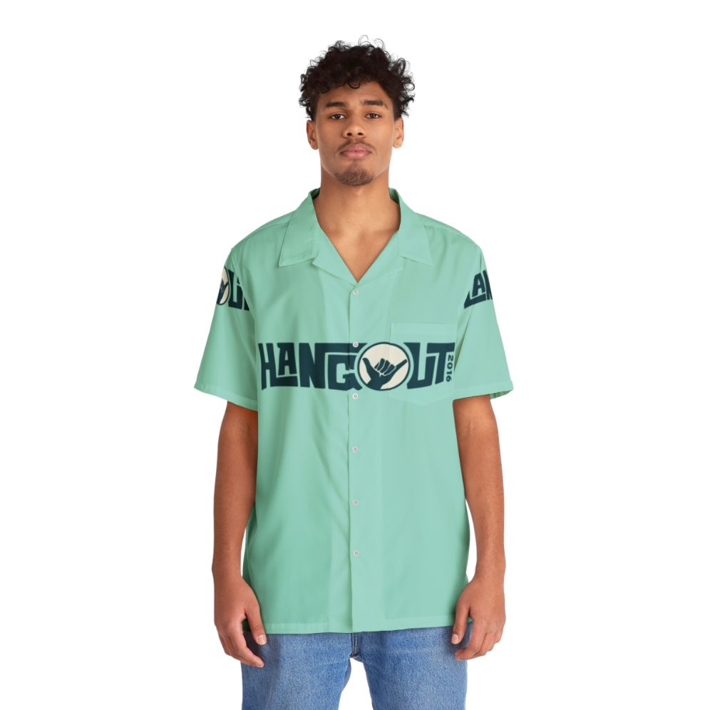 Blue Hawaiian shirt with Hangout Music Festival 2016 graphics - People Front