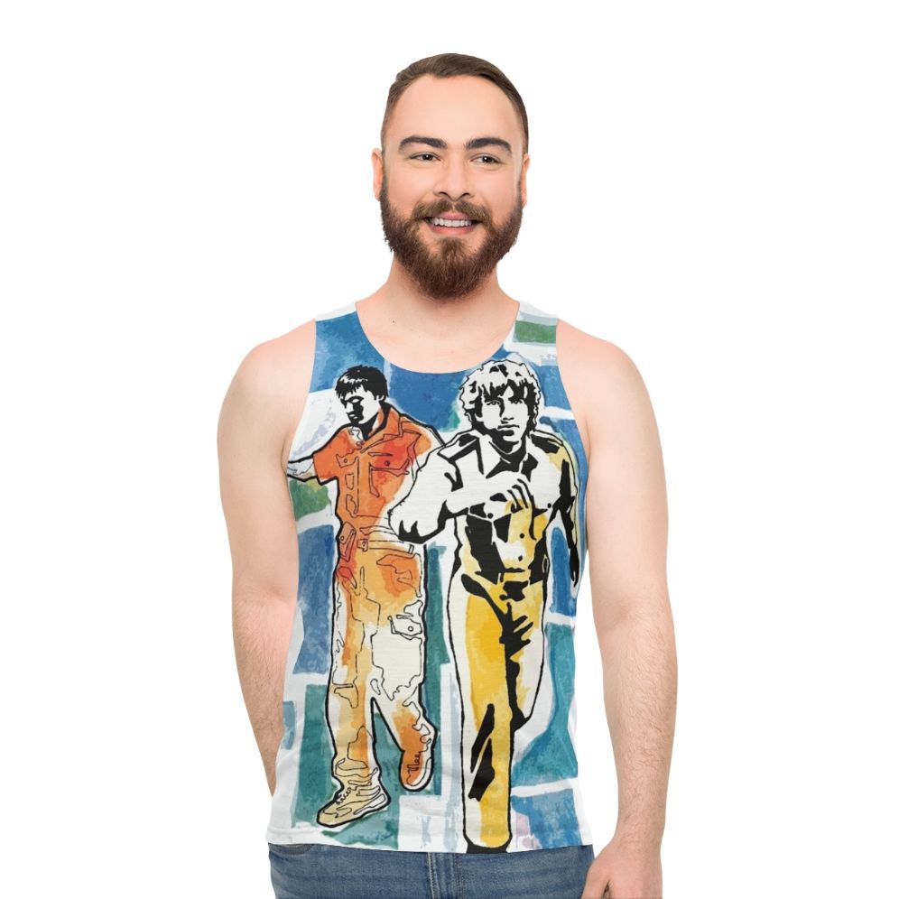 Retro-inspired unisex tank top with Air Moon Safari graphic design - men