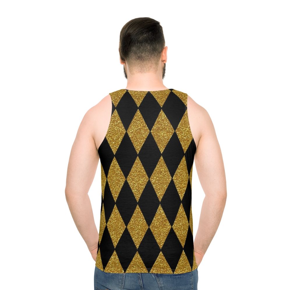 Black and gold harlequin pattern unisex tank top - men back