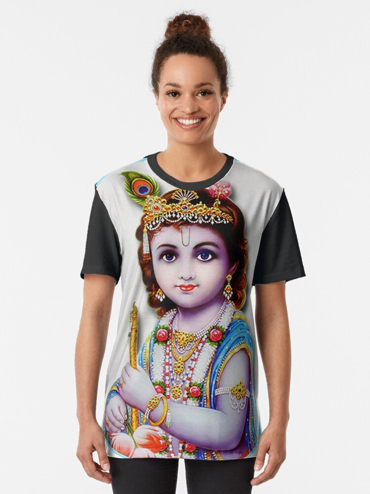 Lord Krishna Bal Gopal Poster Design Graphic T-Shirt - Women