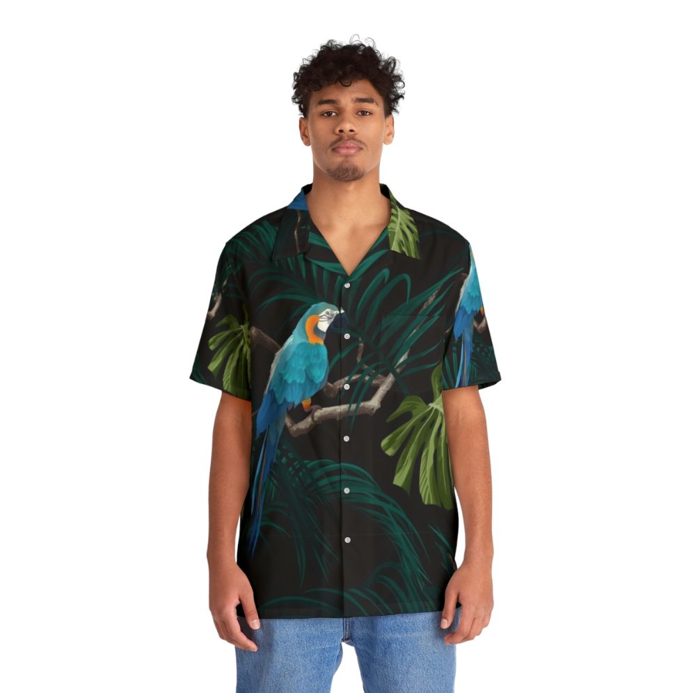 Dark tropical design Hawaiian shirt with monstera leaves and floral pattern - People Front