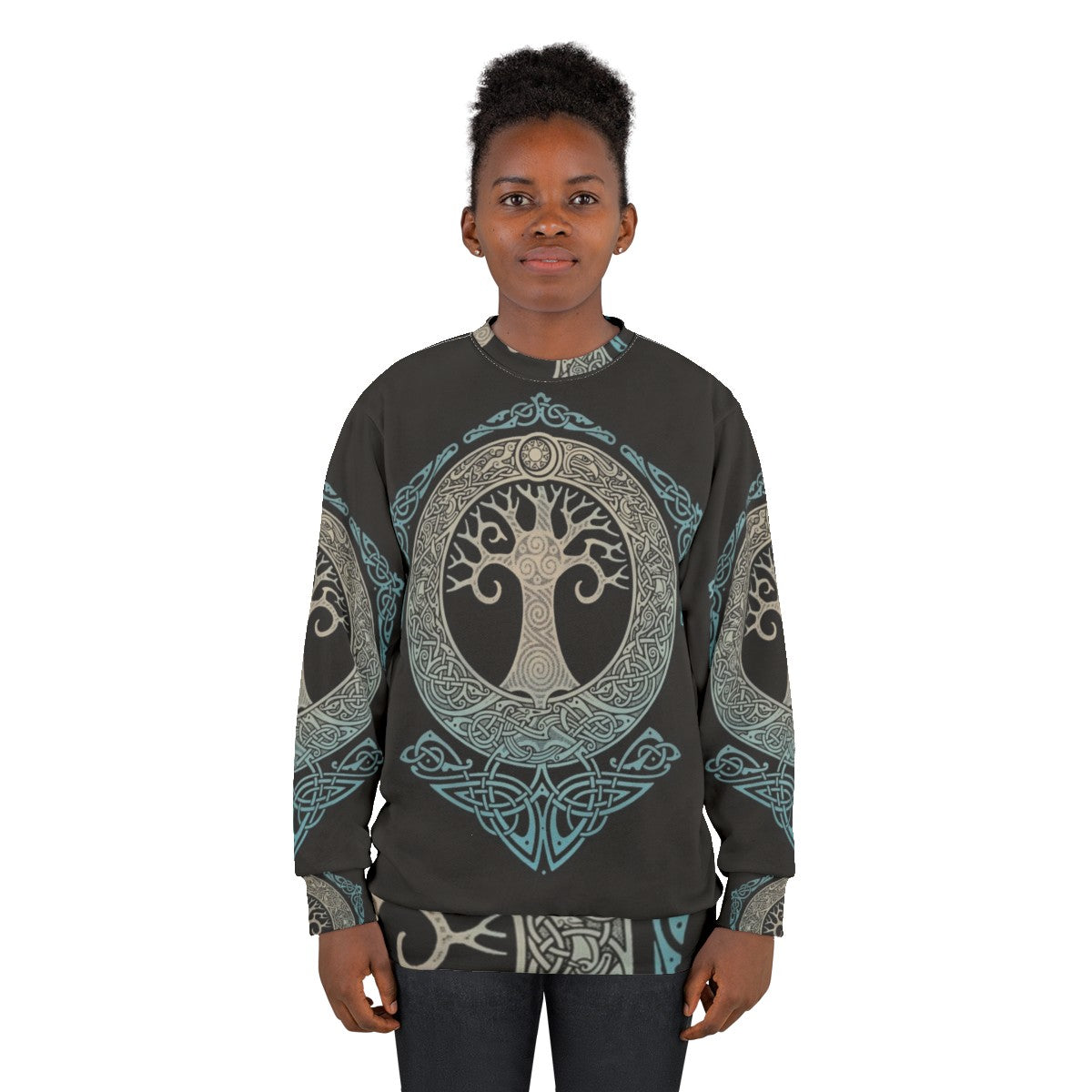 Yggdrasil tree of life sweatshirt with Norse mythology and tribal art design - women