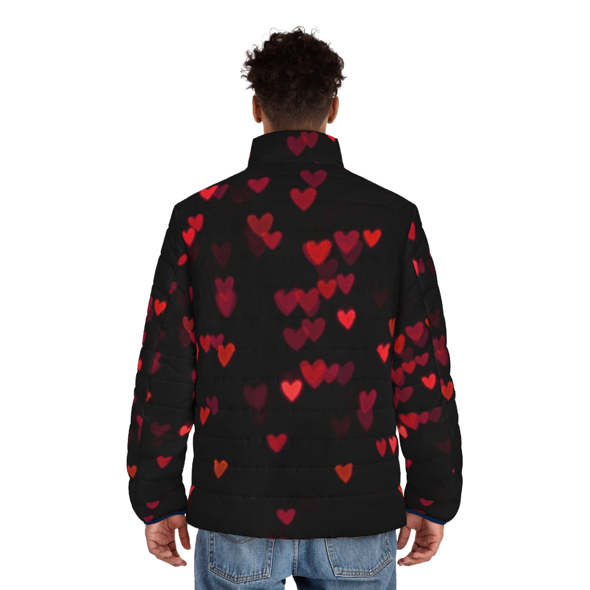 Model wearing a coeur rouge puffer jacket, a stylish and warm winter fashion piece - men back