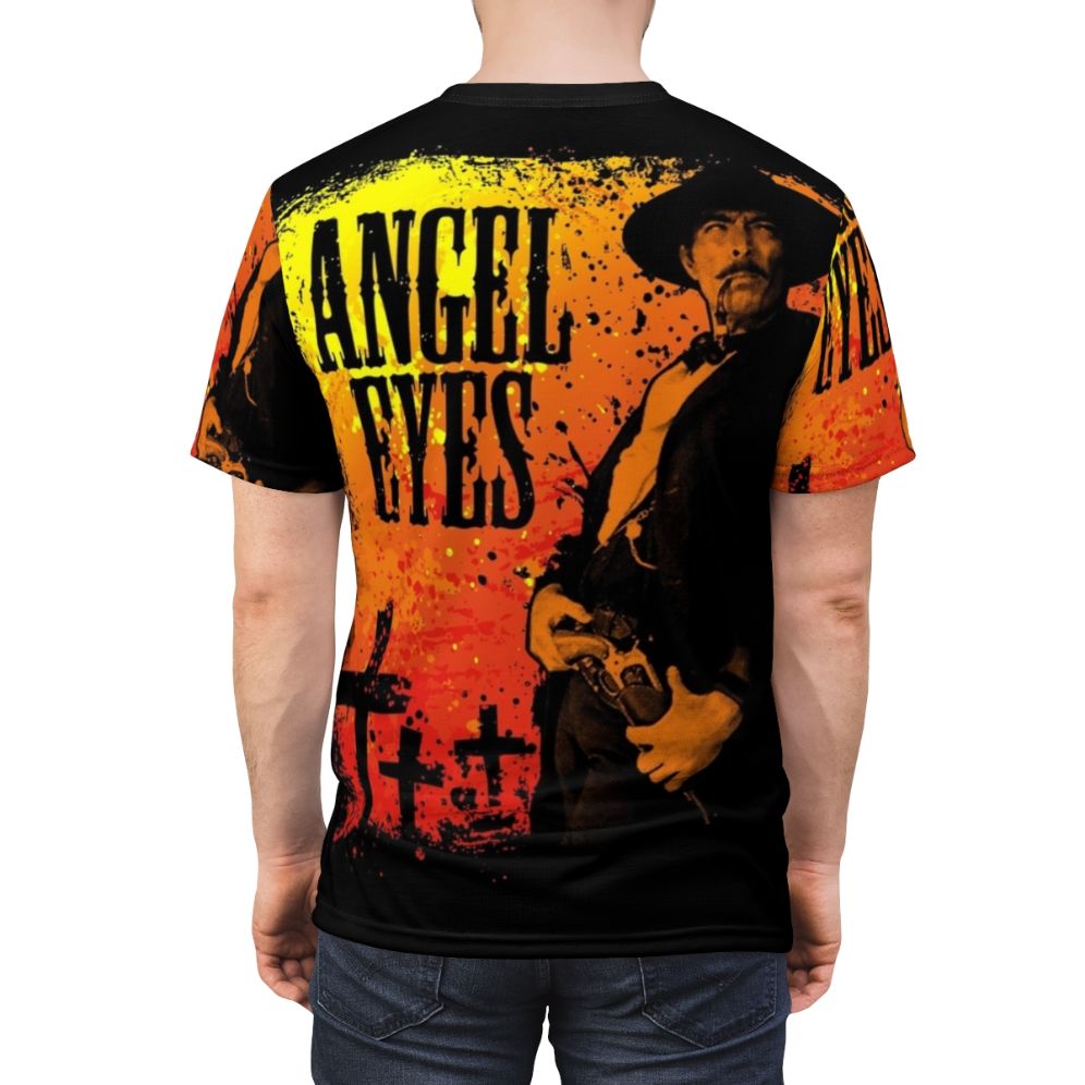 Vintage-style t-shirt featuring a graphic design inspired by the classic spaghetti western film "The Good, The Bad and The Ugly" - men back