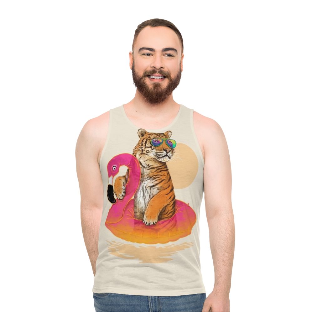 Tropical flamingo and tiger unisex tank top - men