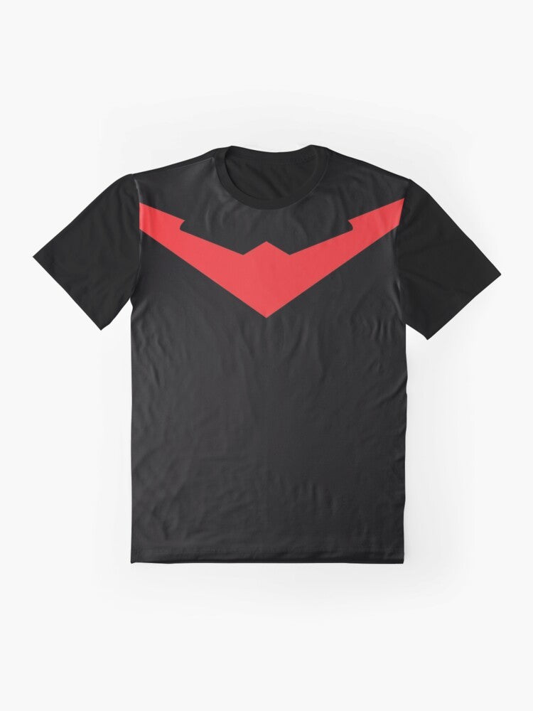 Nightwing graphic t-shirt featuring the DC Comics Rebirth logo and design - Flat lay