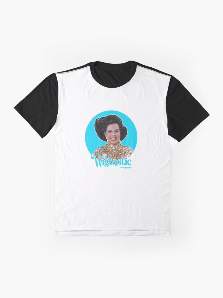 Vintage-inspired graphic t-shirt featuring the image of classic Hollywood movie star Ann Miller, a campy gay icon. - Flat lay