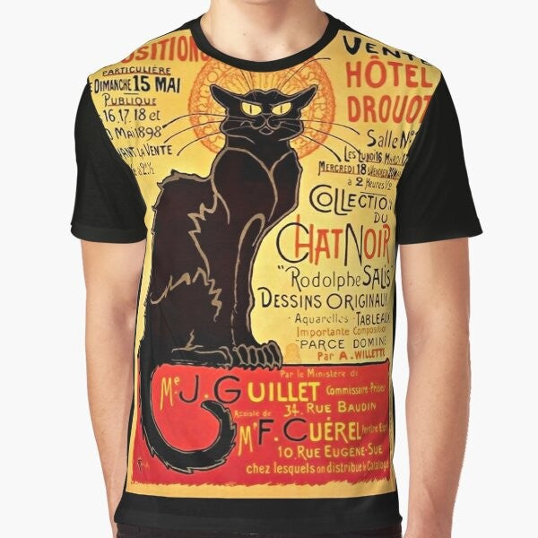 Vintage-style graphic tee featuring the iconic "Chat Noir" advertisement from 1896 in Paris, France.