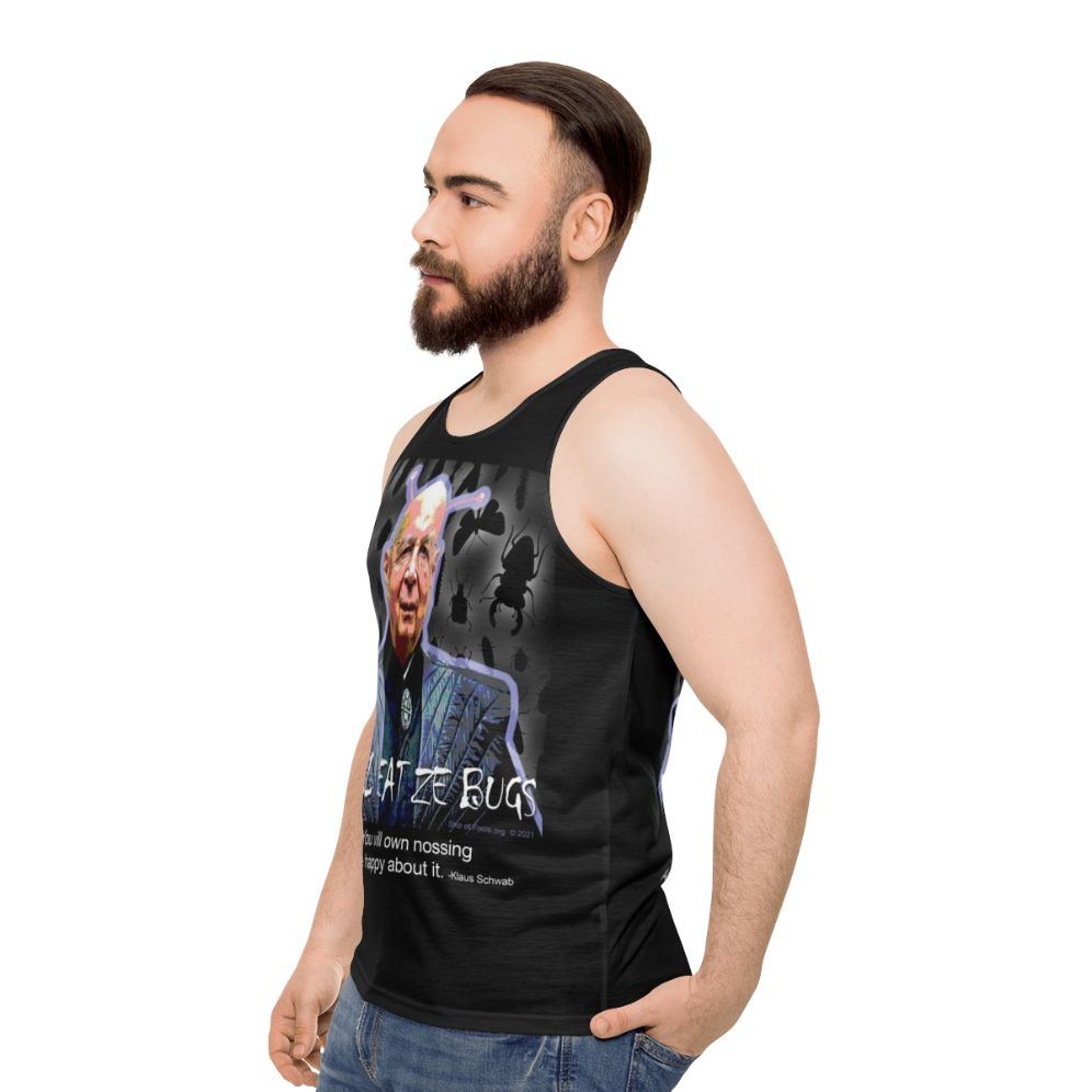 Unisex tank top with "You Will Eat the Bugs" message - men side