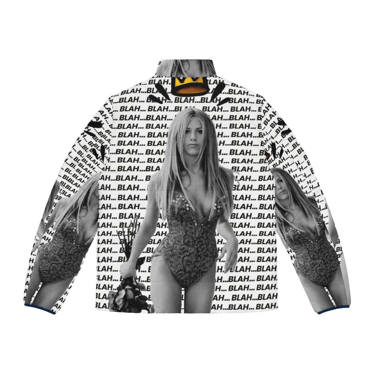 Jennifer Aniston inspired pop art puffer jacket with news print design - Back