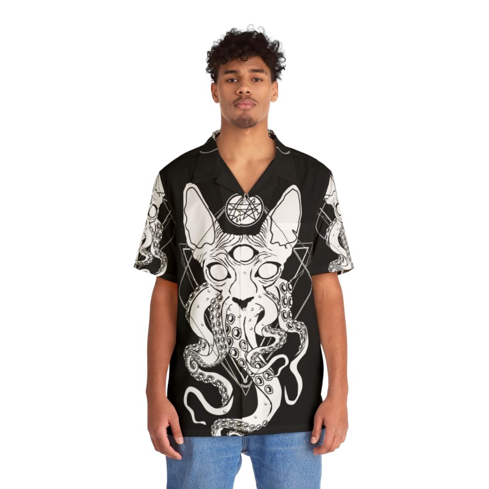 Sphynx cat wearing Cathulhu The Cosmic Tentacle Cat Hawaiian shirt - People Front