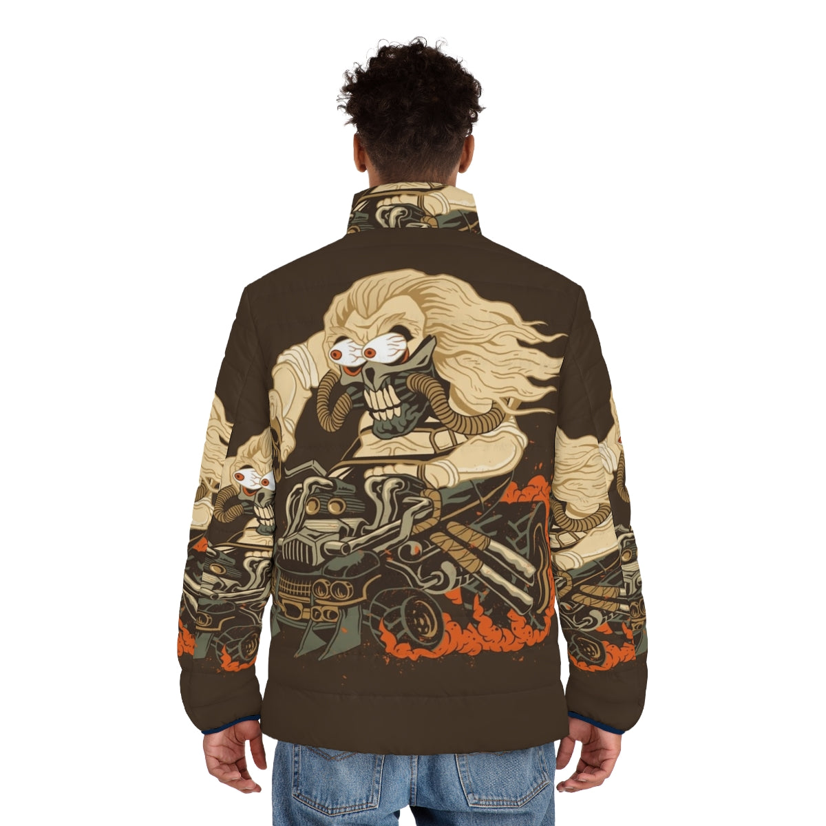 Immortan Joe inspired puffer jacket with Rat Fink design - men back