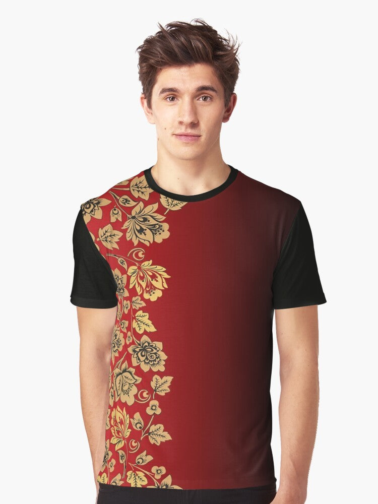 Khokhloma Russian ethnic pattern graphic t-shirt - Men