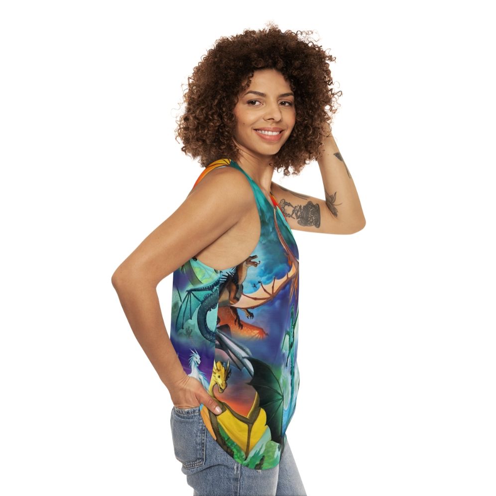 Dragon pattern unisex tank top with Wings of Fire characters - women side