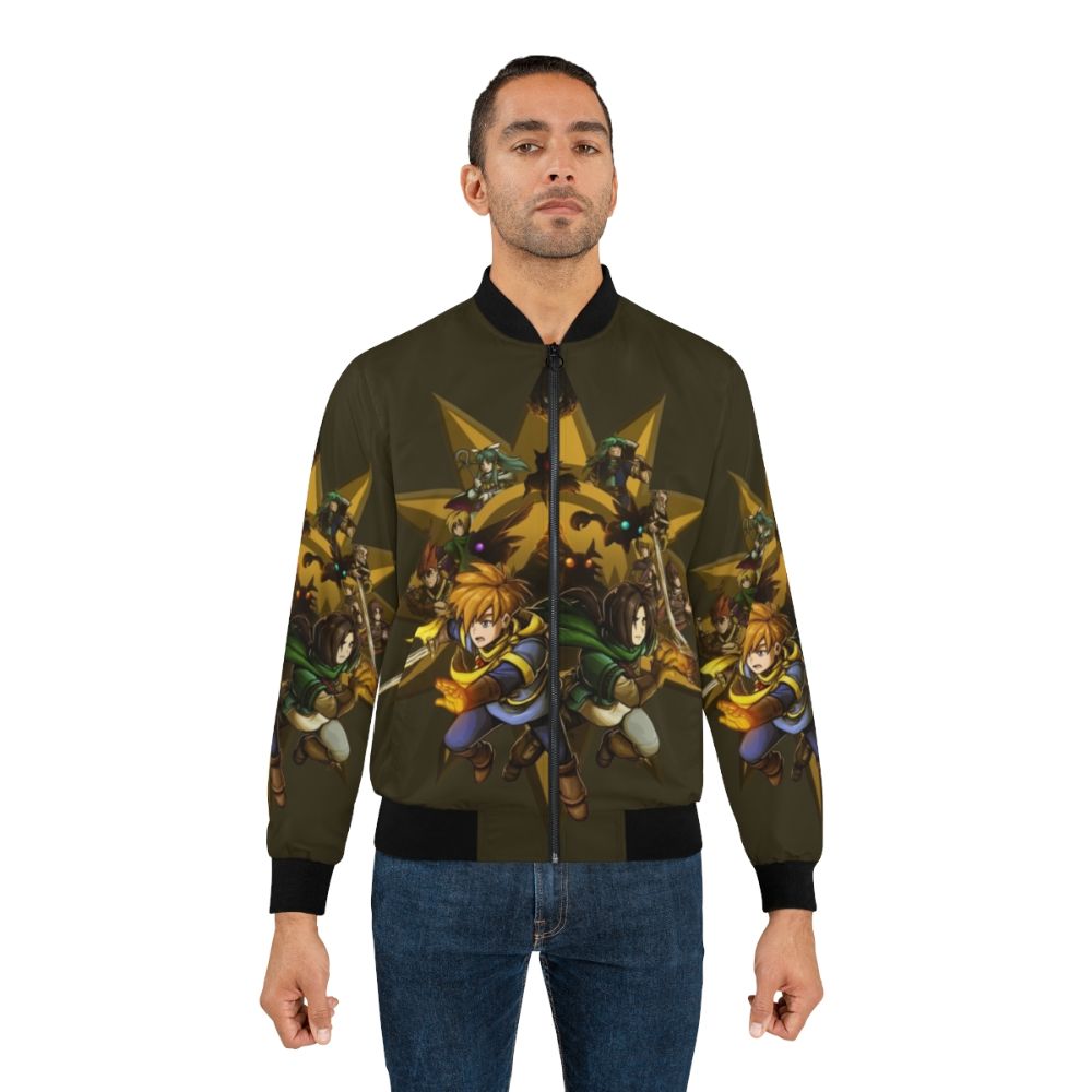 Golden Sun-inspired bomber jacket with characters and Djinn imagery - Lifestyle