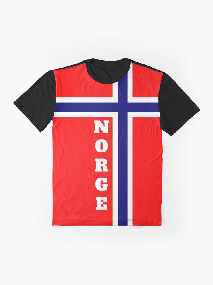 T-shirt featuring the Norwegian flag design, perfect for Norway national team supporters - Flat lay