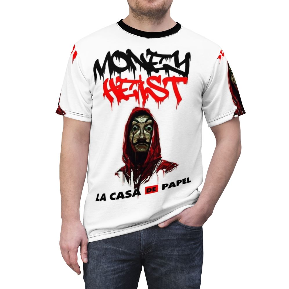 Money Heist fan t-shirt with iconic show logo design - men front