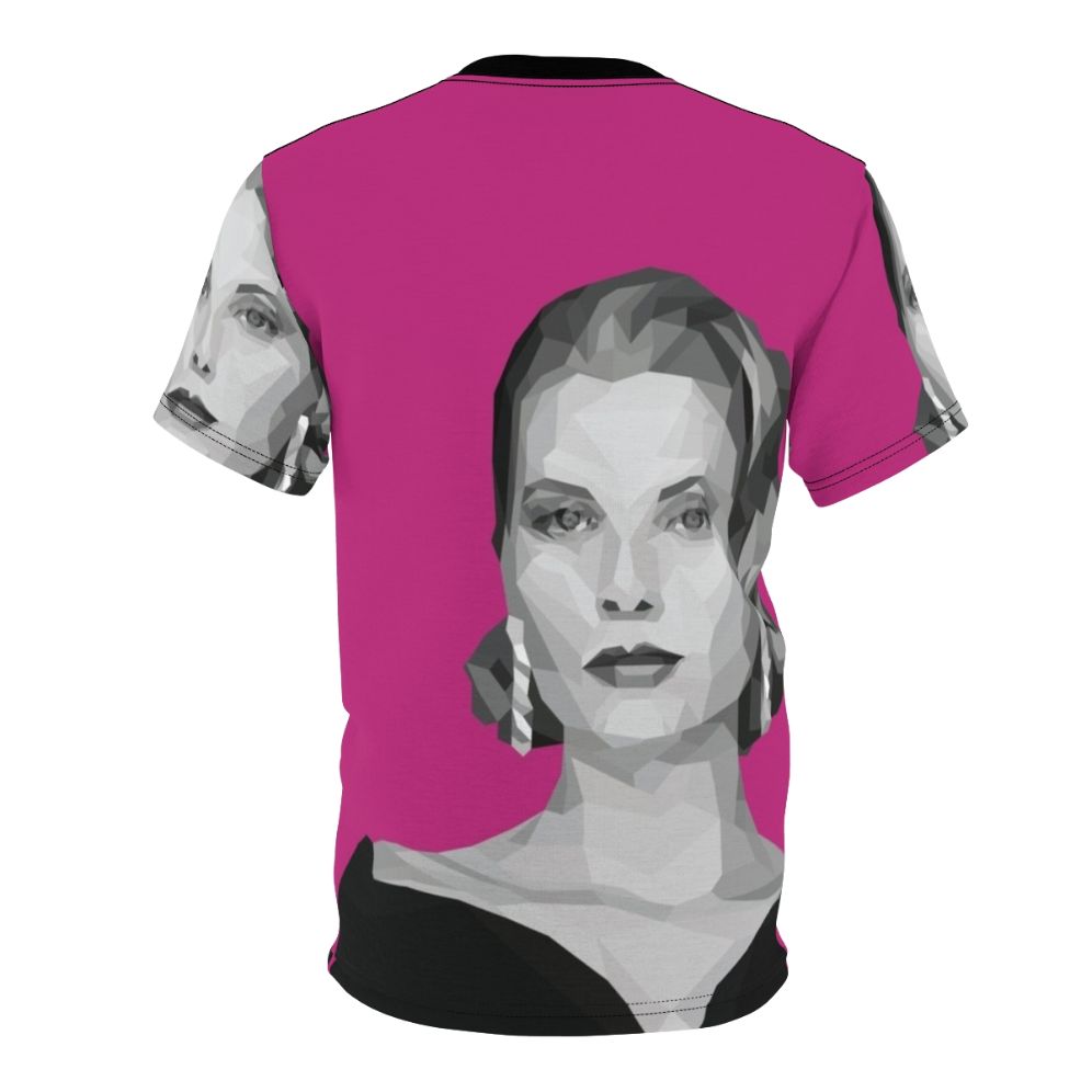 Geometric art pink poly t-shirt design inspired by the elegance and style of classic movie icon Grace Kelly - Back