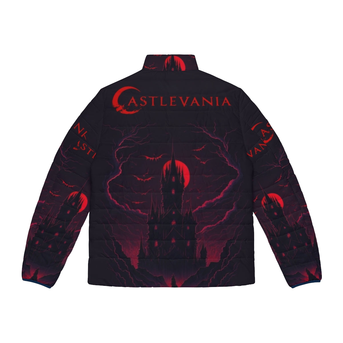 Castlevania Dark Puffer Jacket with Alucard, Trevor Belmont, and Dracula design - Back