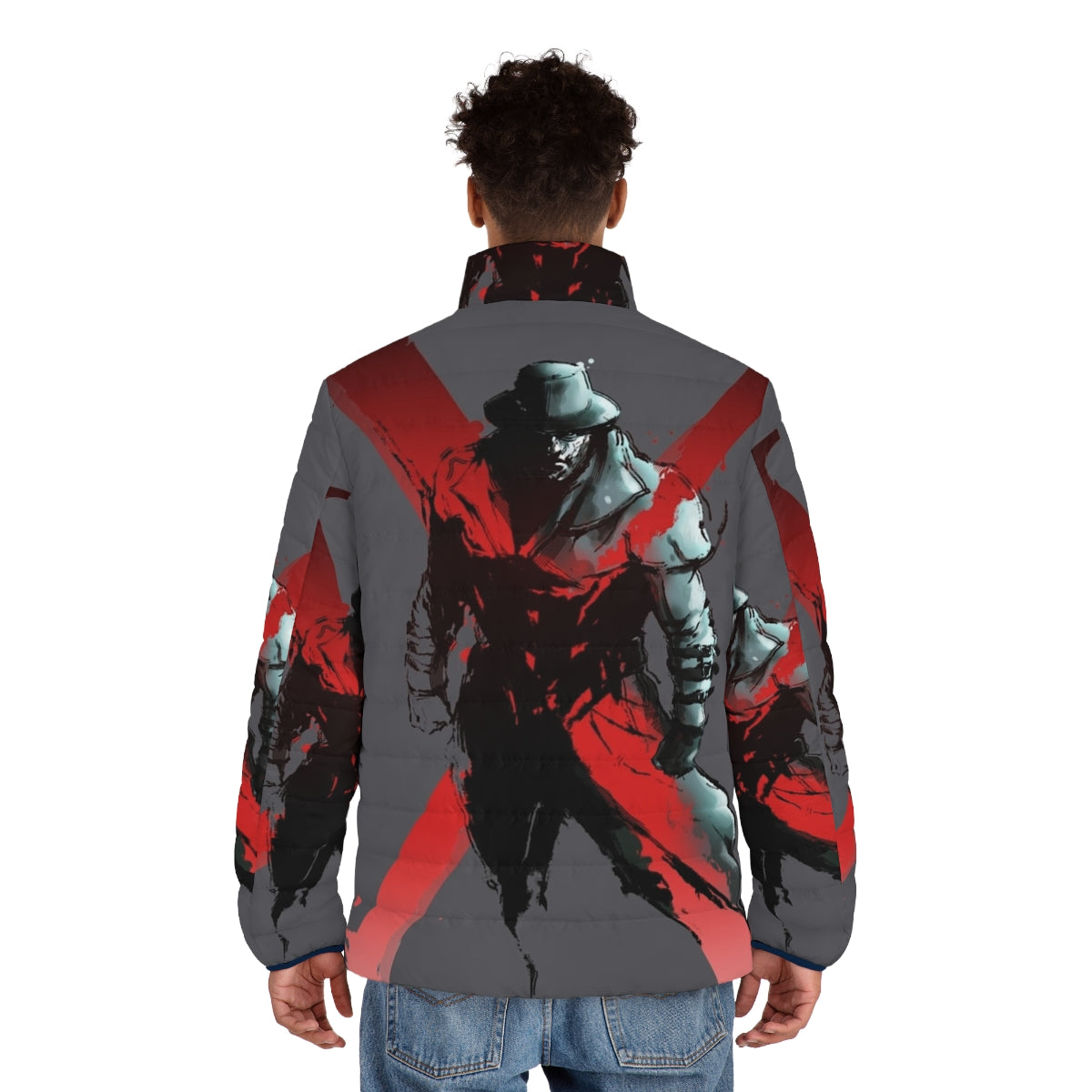 Resident Evil Puffer Jacket featuring the iconic Tyrant character - men back