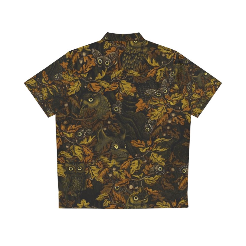 Autumn leaves Hawaiian shirt with owls and camouflage pattern - Back