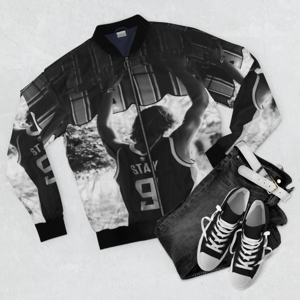 Kid Laroi Bomber Jacket featuring Fck Love 3 album artwork - Flat lay