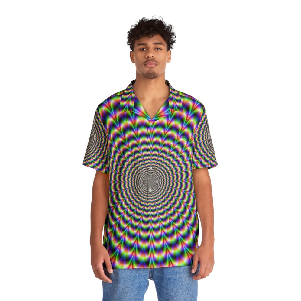 Psychedelic Hawaiian shirt with vibrant optical illusion design - People Front