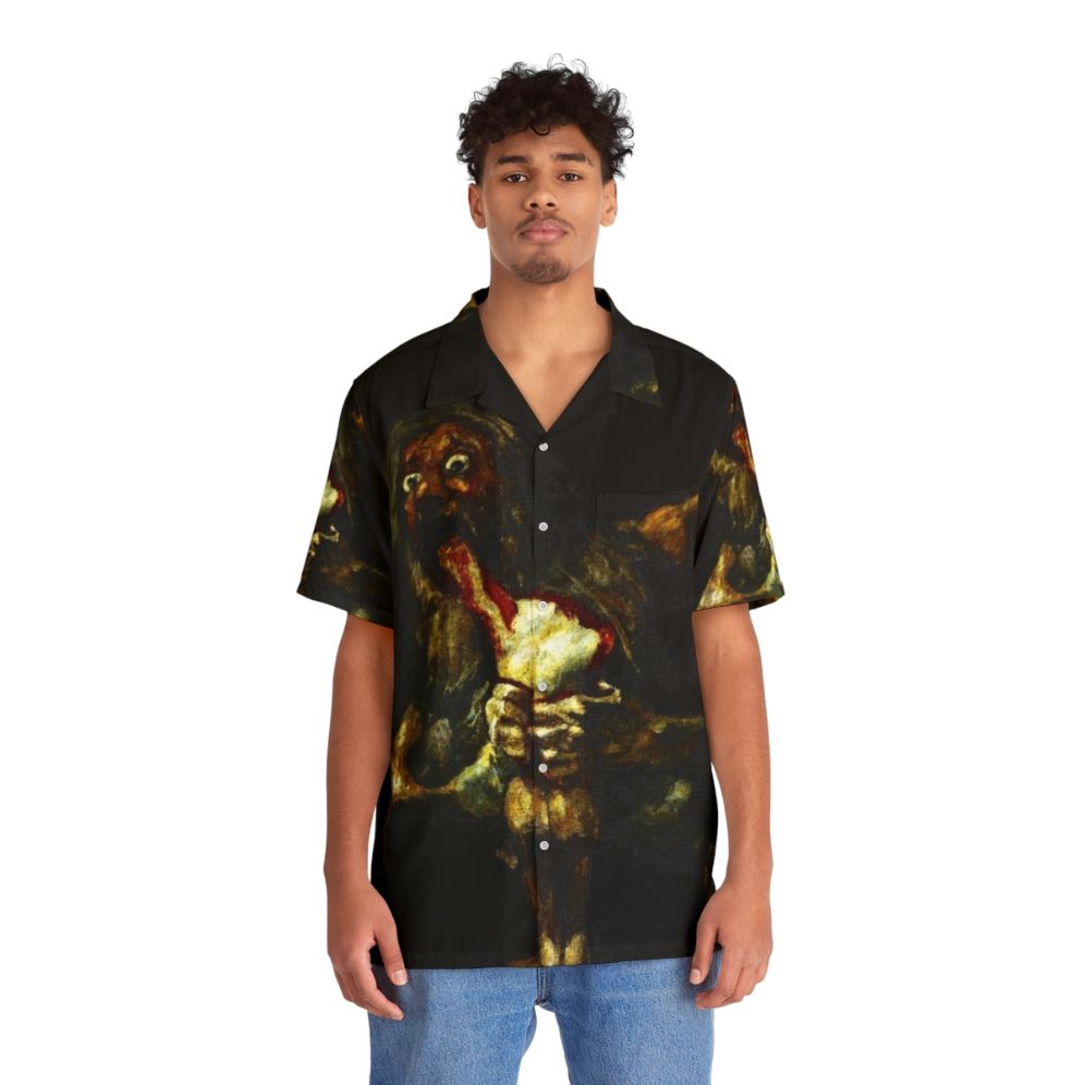 Greek mythology inspired Hawaiian shirt featuring Saturn devouring his son, a painting by Francisco Goya - People Front