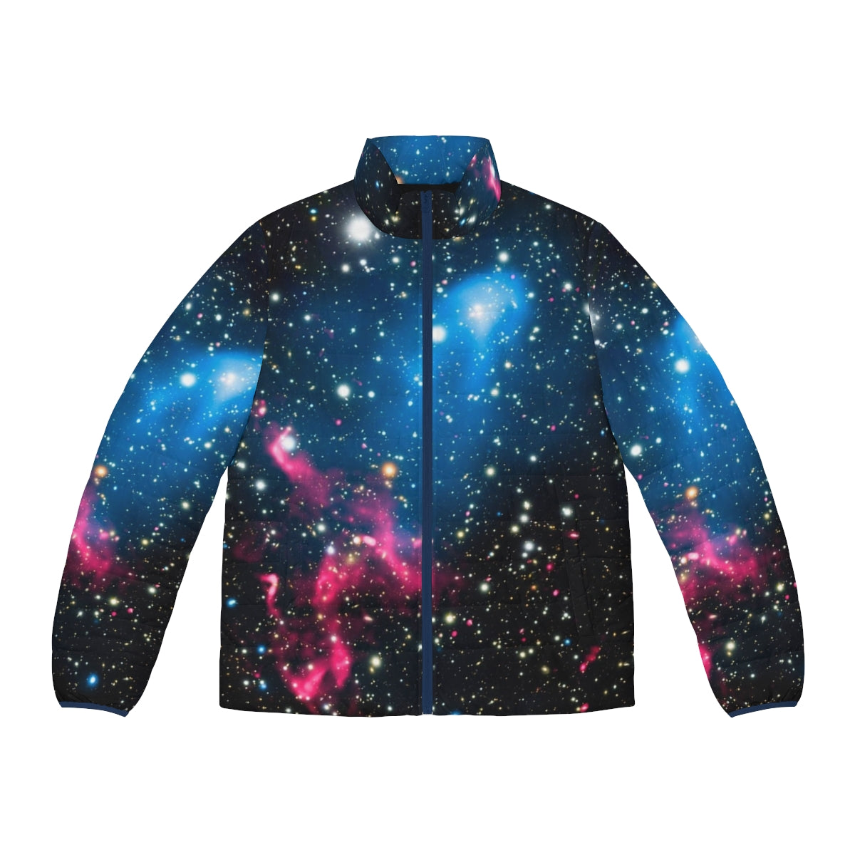 Galaxy Design Puffer Jacket featuring a vibrant cosmic print