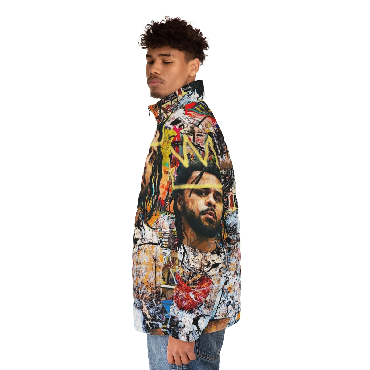 J Cole Portrait Puffer Jacket - Tribute to the Greatest Hip-Hop Artist - men side left