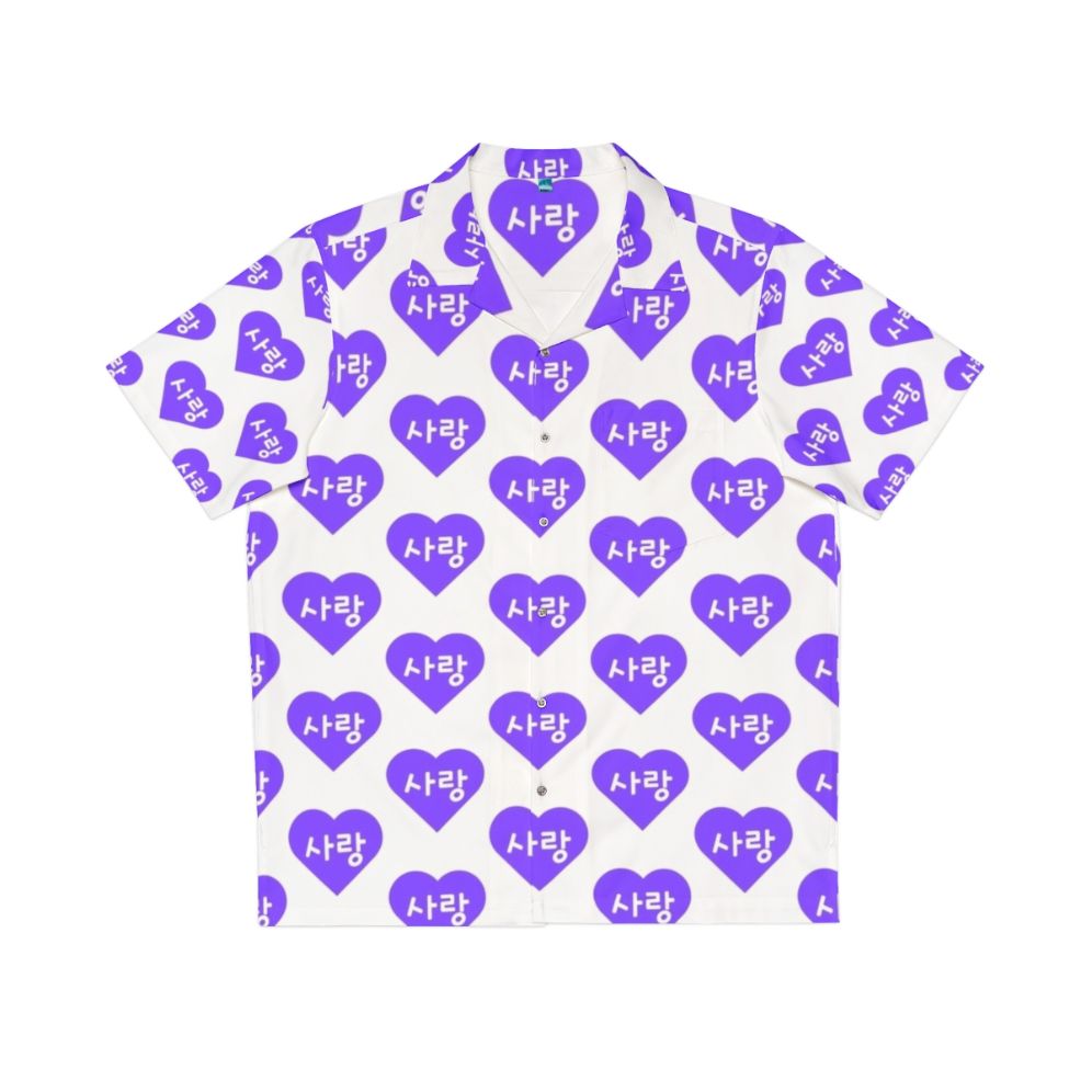 Korean-inspired purple heart Hawaiian shirt