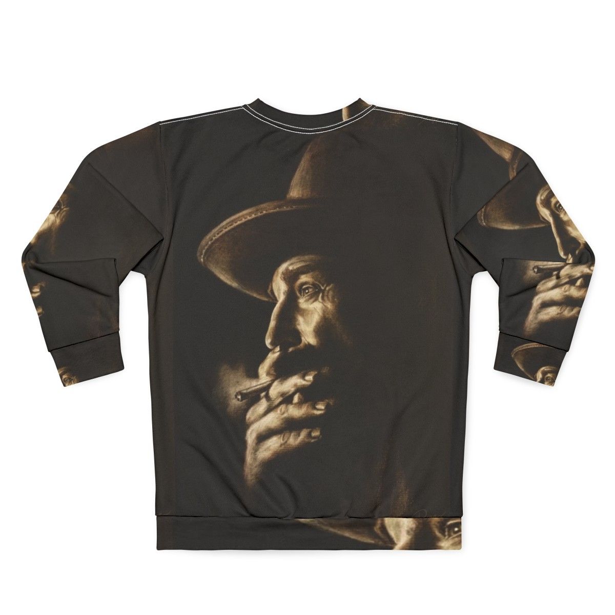 Daniel Plainview character from "There Will Be Blood" on a charcoal colored sweatshirt - Back