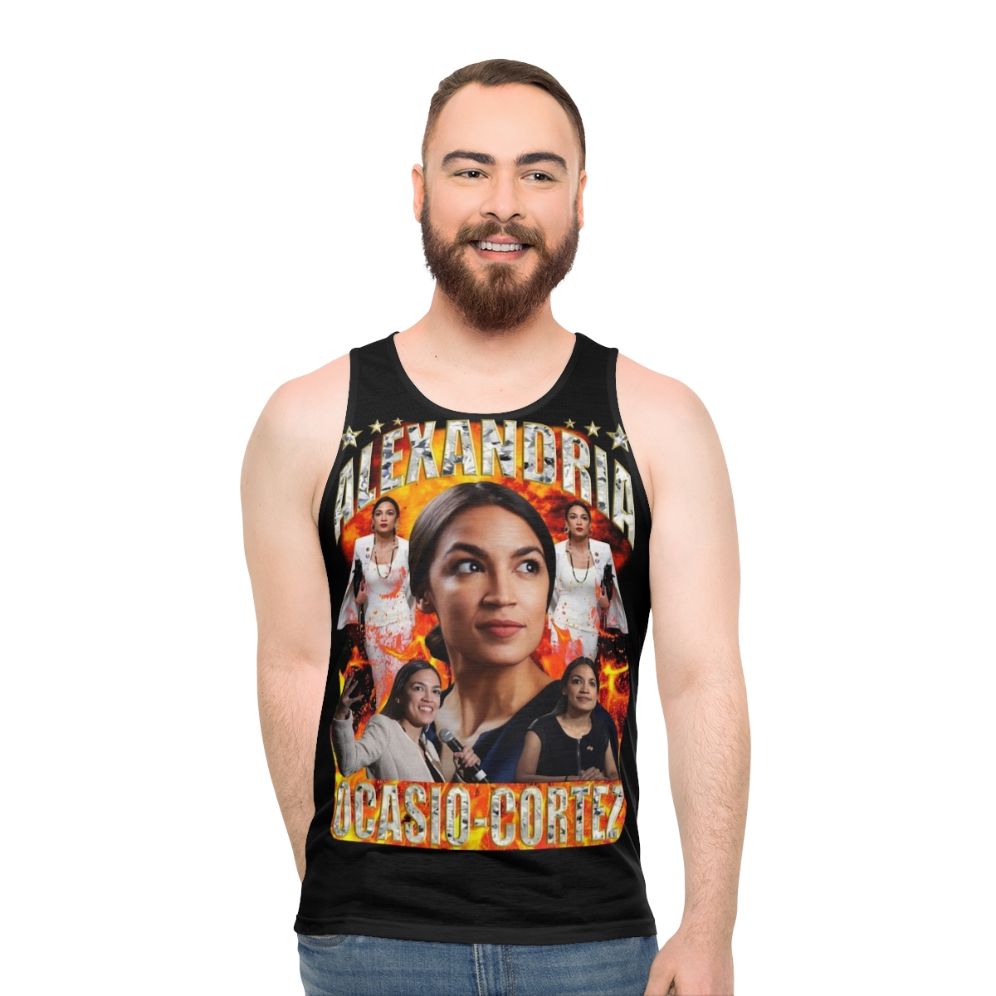 Unisex tank top with Alexandria Ocasio-Cortez and Democratic Socialist design - men