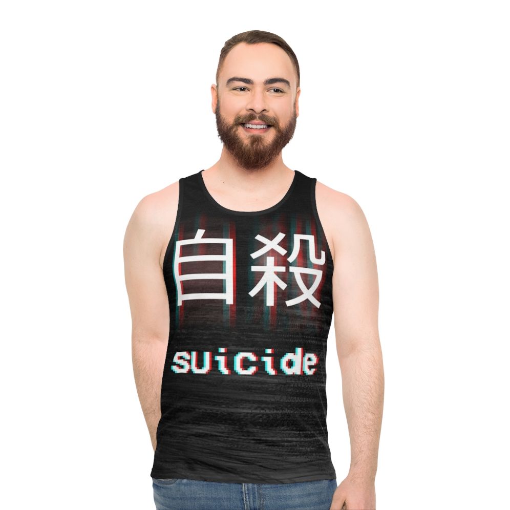 Unisex Japanese streetwear tank top with depression awareness design - men