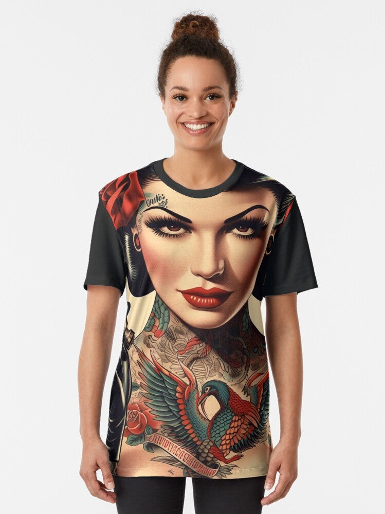 Vintage-style tattoo pin-up graphic design t-shirt - Women