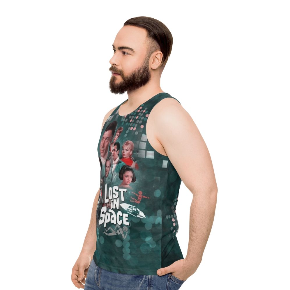 Lost in Space Unisex Tank Top with Retro Sci-Fi Design - men side