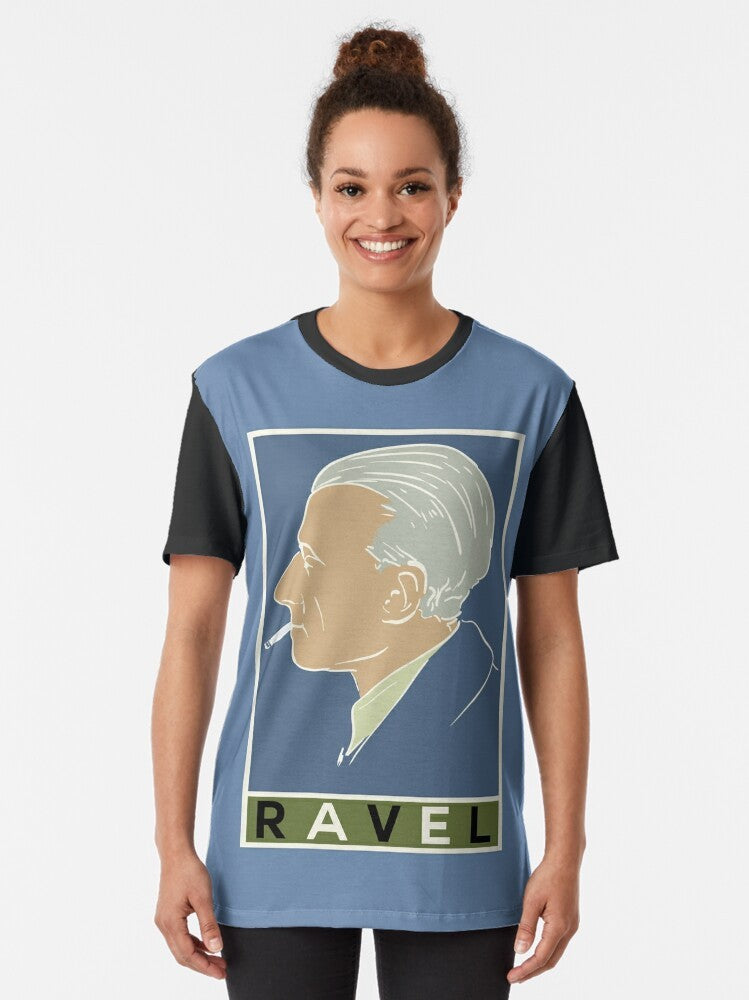 Vintage Maurice Ravel graphic t-shirt with classical music and composer design - Women