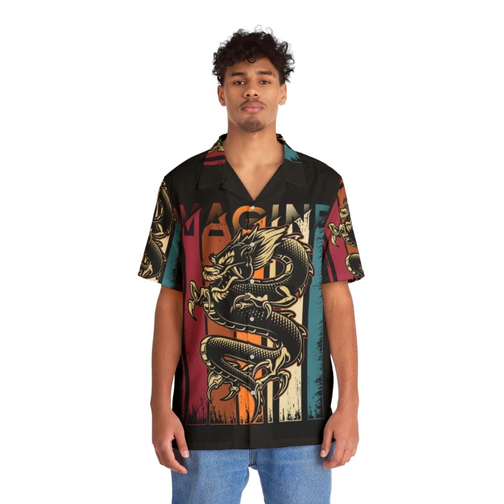 Vintage Hawaiian shirt with Imagine Dragons dragon art design - People Front