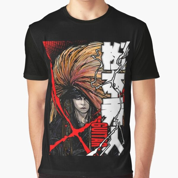 X Japan T-Shirt featuring the iconic Red X design and the image of hide (Hideto Matsumoto), the legendary guitarist of the Japanese rock band.