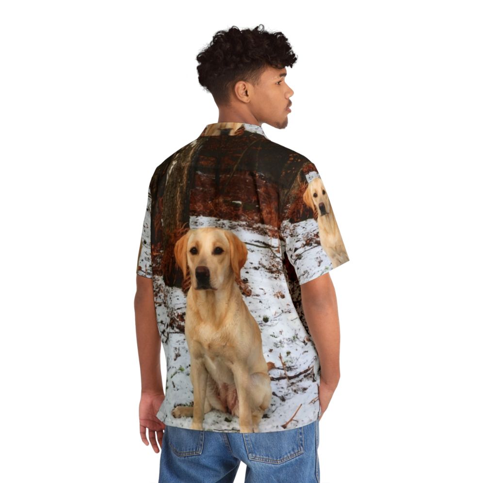 Colorful Hawaiian-style shirt featuring a vibrant yellow labrador retriever - People Back