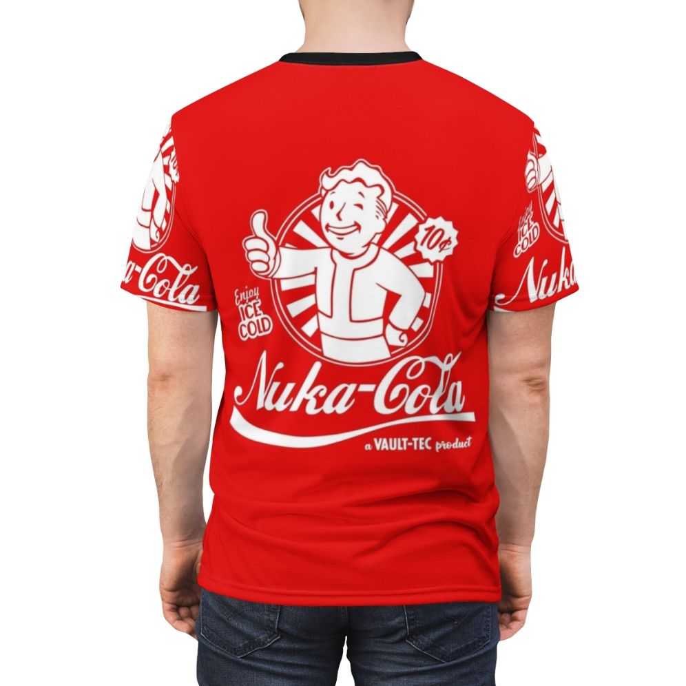 Nuka Cola Advert-inspired t-shirt design featuring a vintage-style advertisement for the iconic Fallout game franchise - men back